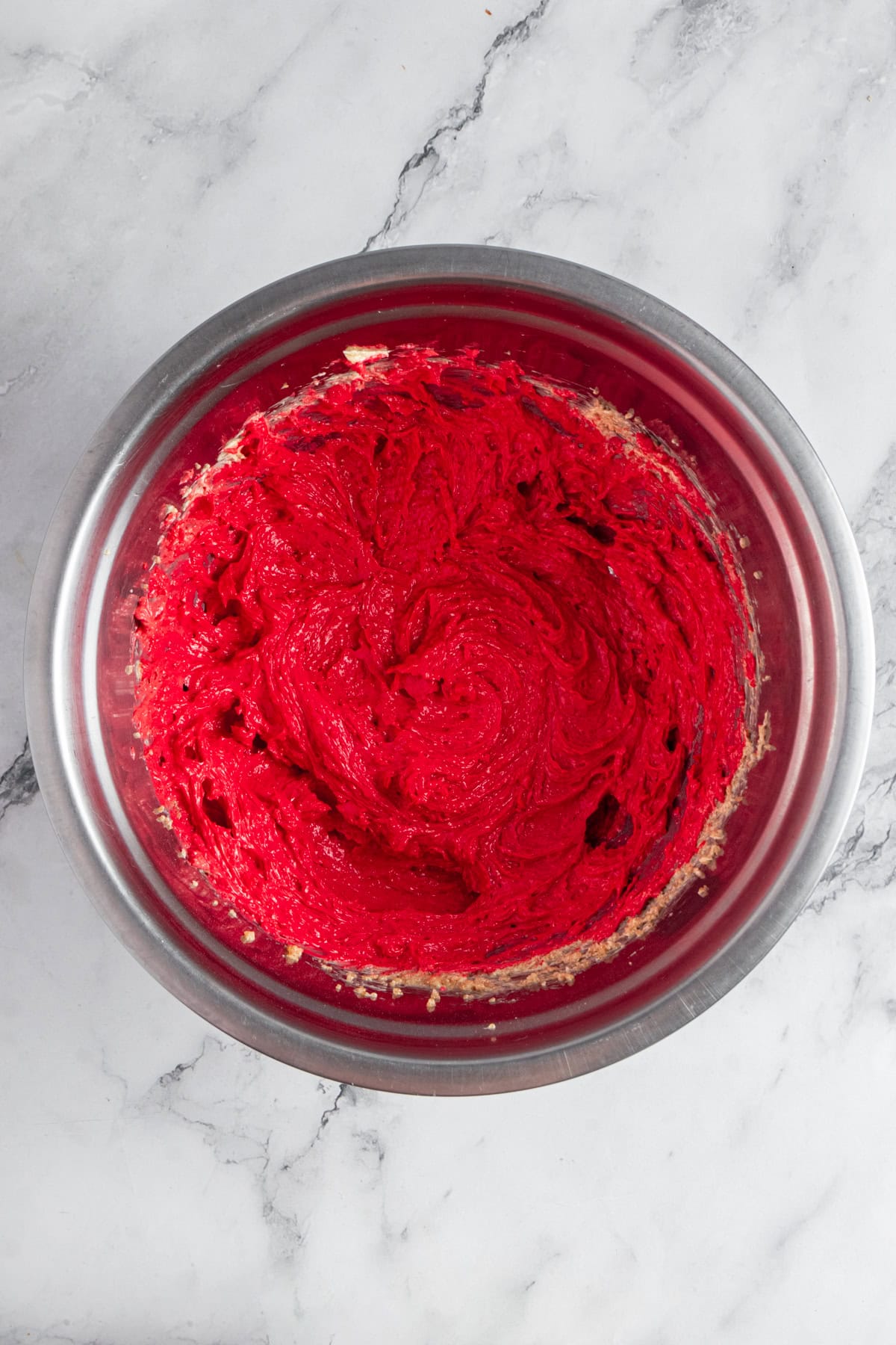 Red velvet cookies mixture.