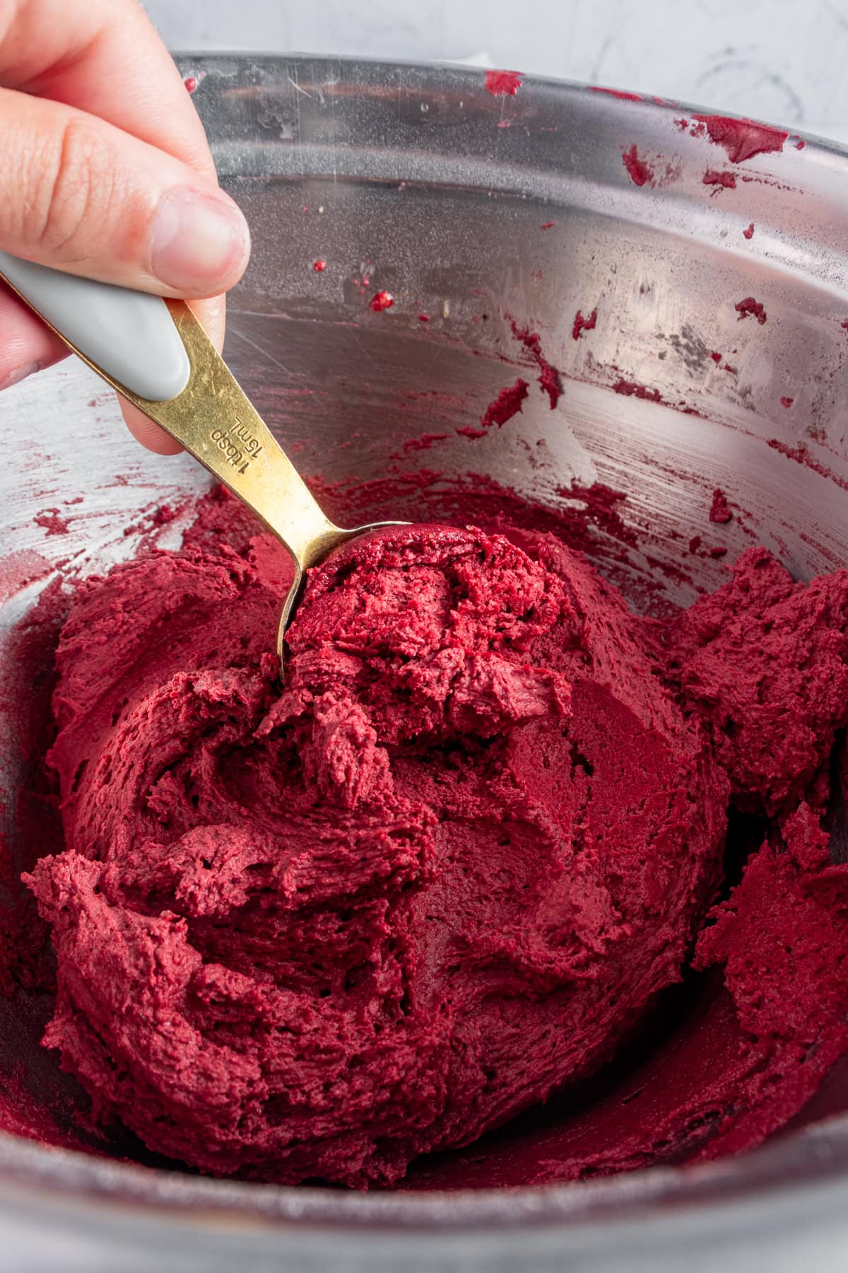 Red velvet cookies batter chilled.