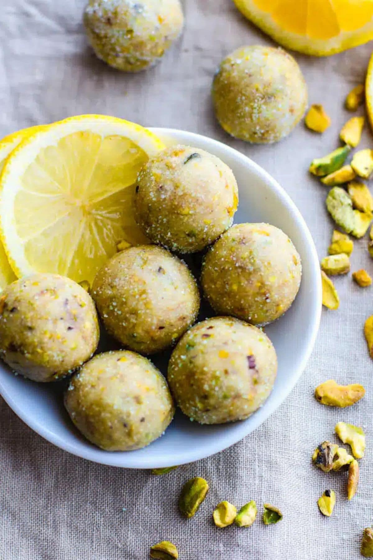 Bowl full of lemon truffles.