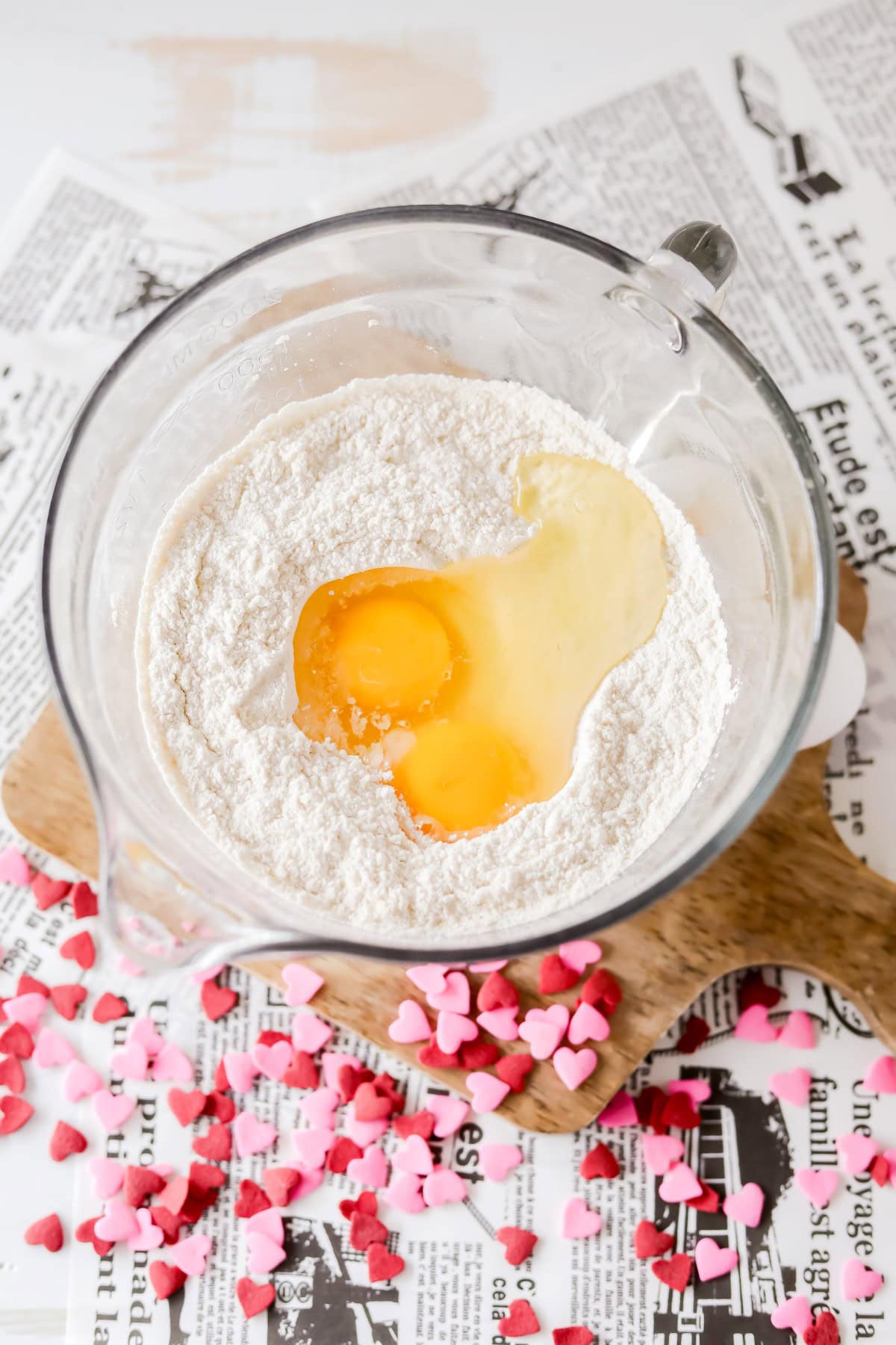 Eggs added to dry ingredients.