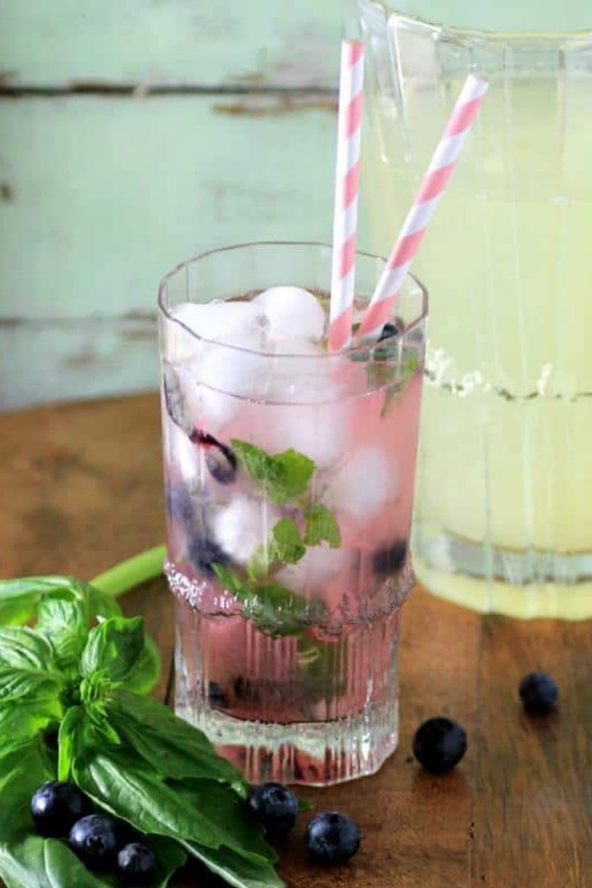 Blueberry Basil Lemonade in glass.