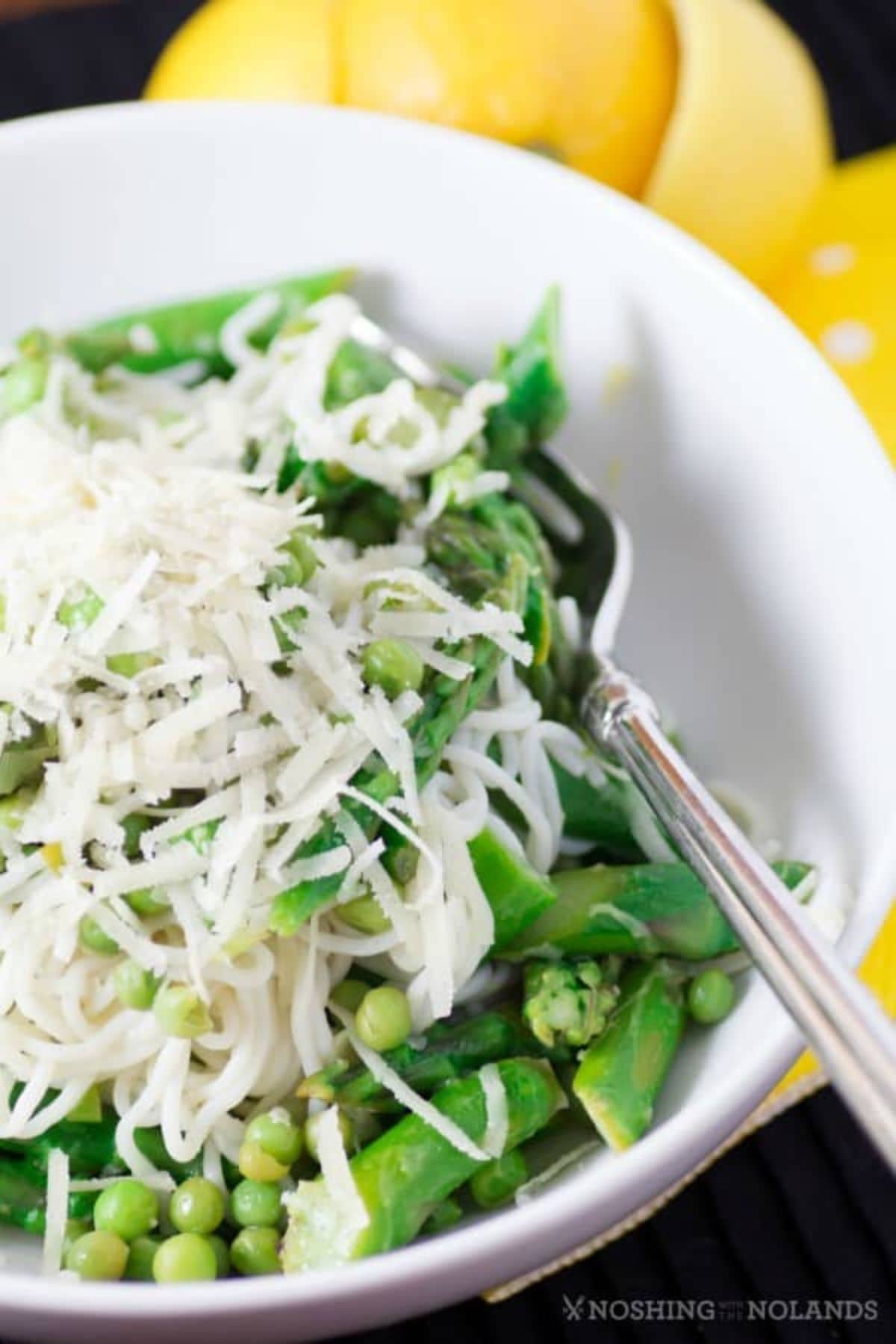 Lemon asparagus in a bowl.