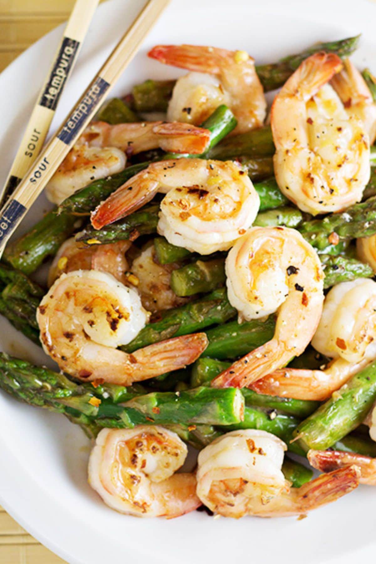 Bowl of lemon shrimp asparagus.