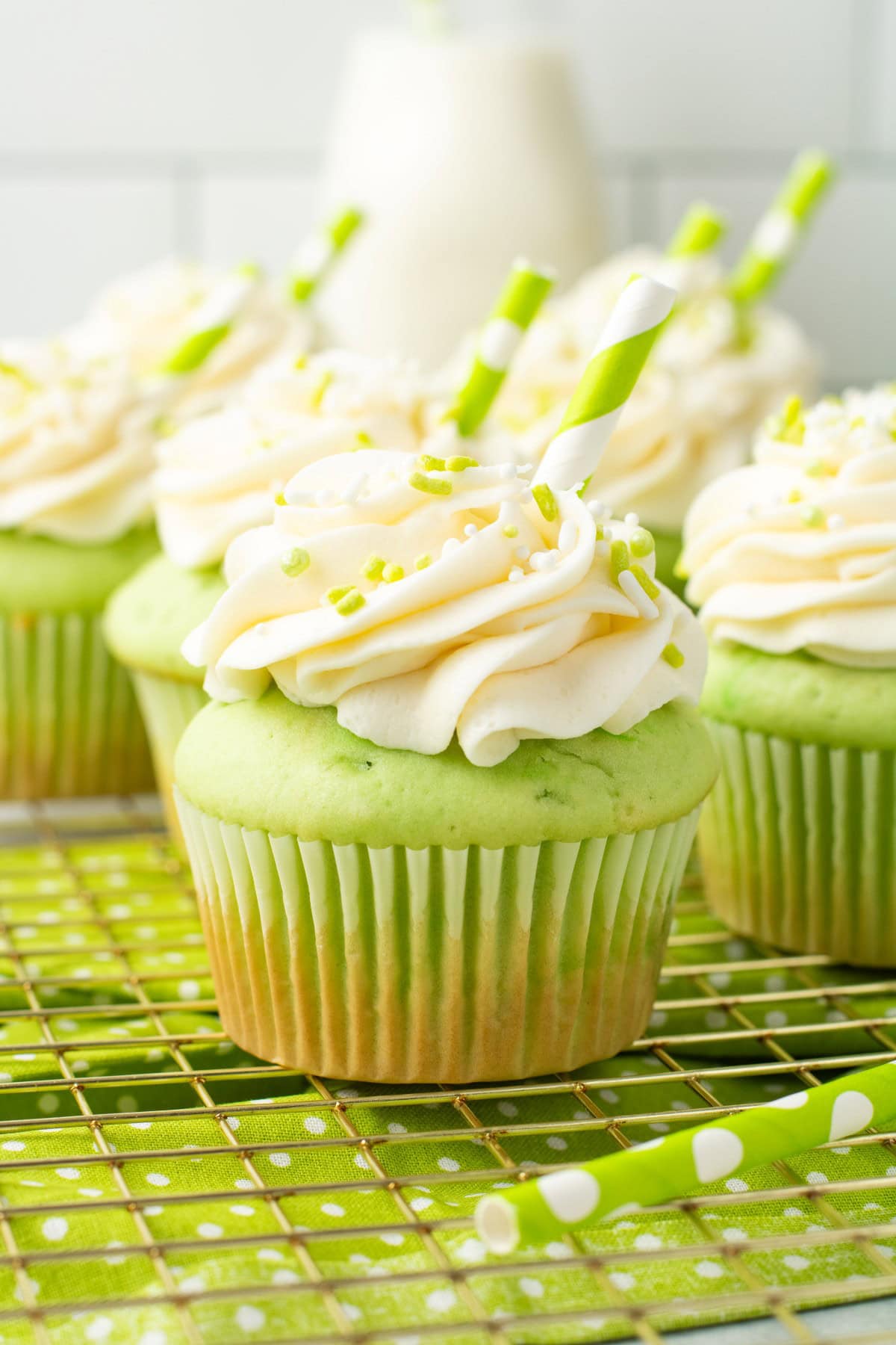 Close-up of St. Patrick's Day Cupcakes. 