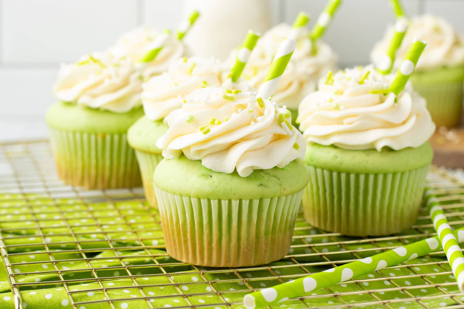 Cupcakes on a cooling rack. 