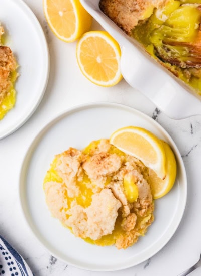 Lemon Dump Cake on plates.