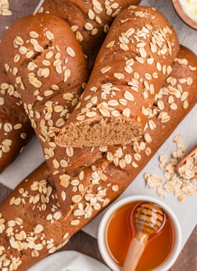 Overhead shot of brown bread.