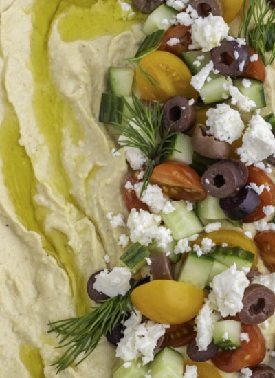 Close-up of Loaded Hummus.