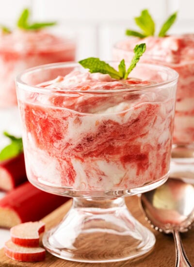 Rhubarb Fool in a dessert glass.