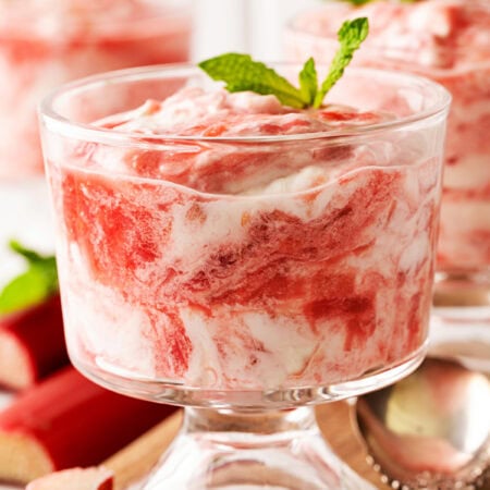 Rhubarb Fool in a dessert glass.