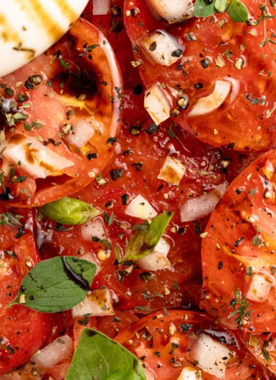 Close-up of the tomato salad.