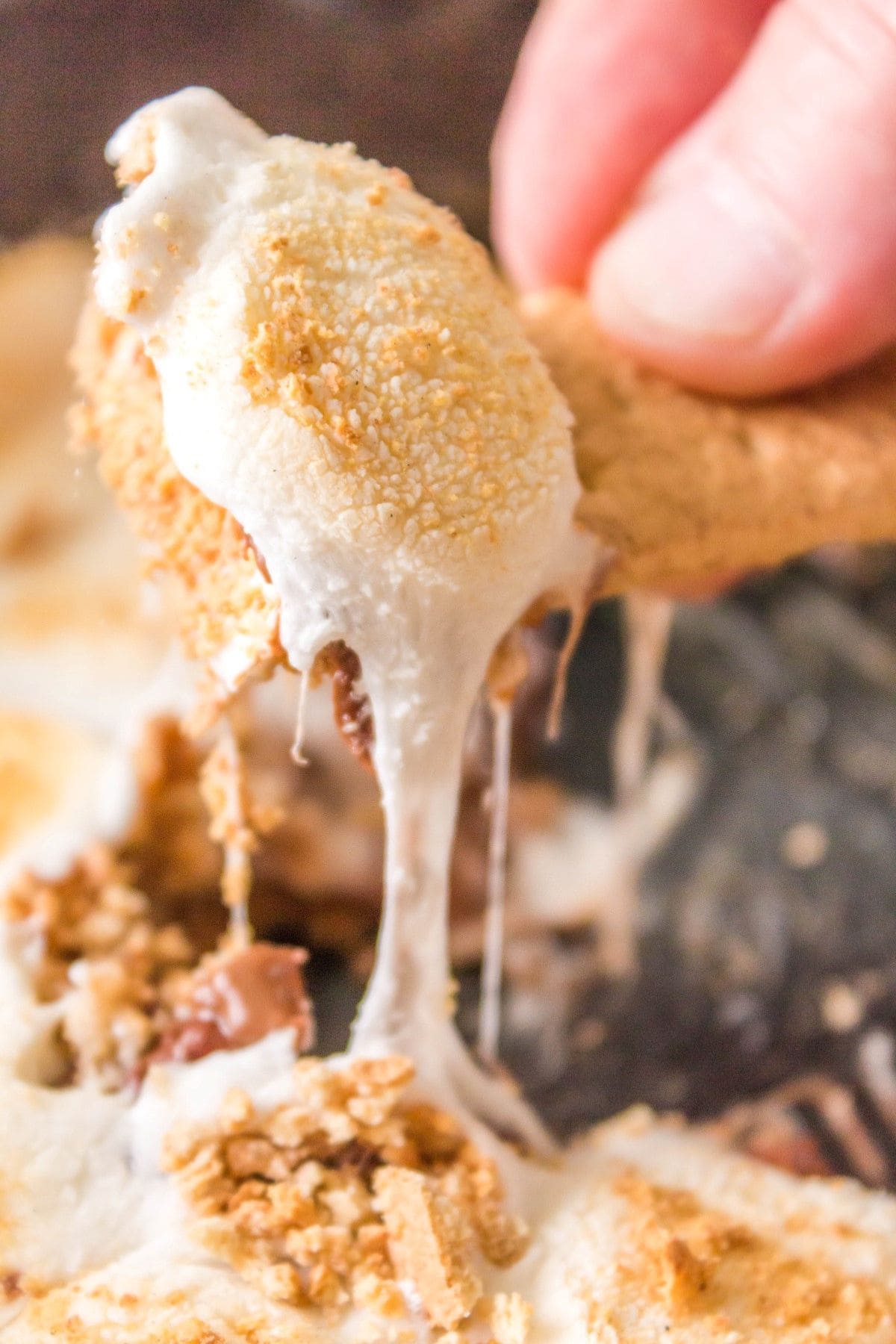 Are you enjoying the great outdoors this summer and wondering what to eat? Try some of these 20 Awesome Campfire Recipes!! Smores dip on a graham cracker.