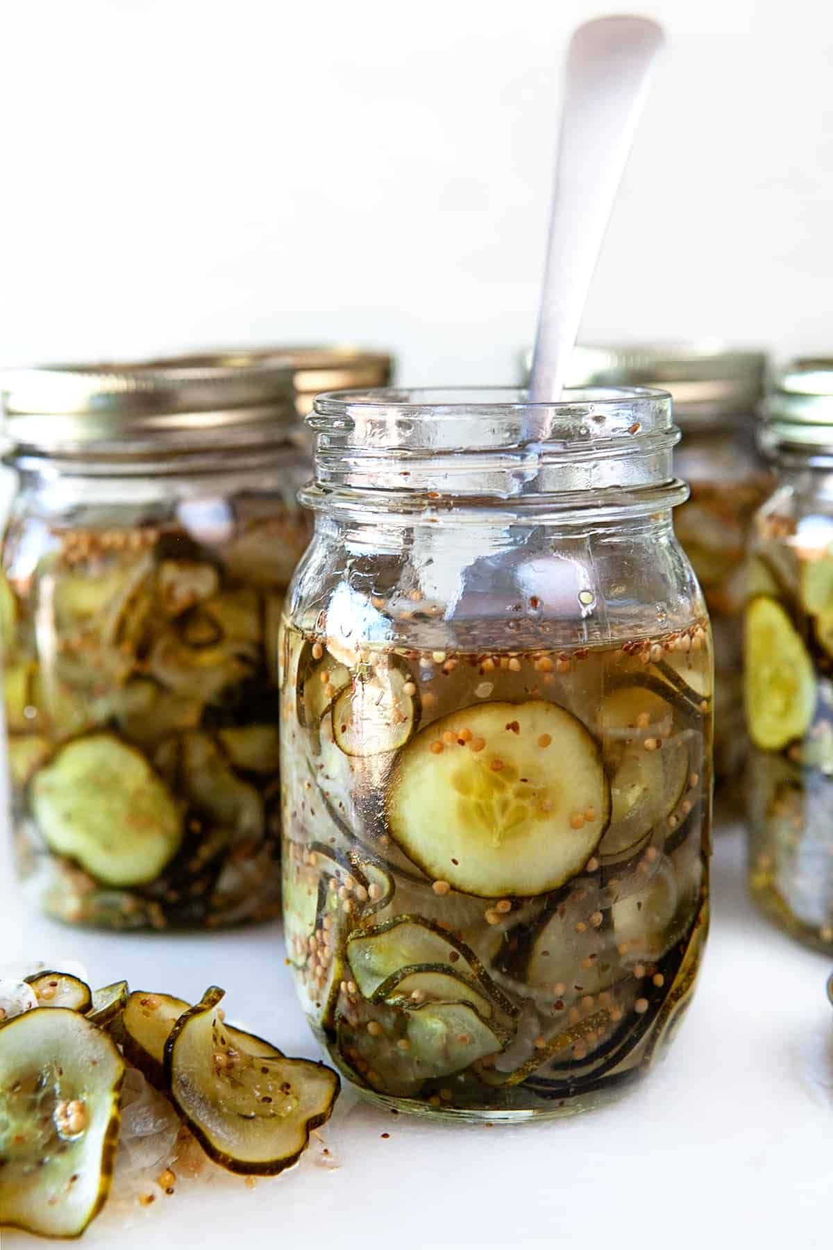 Sliced bread and butter in a jar.
