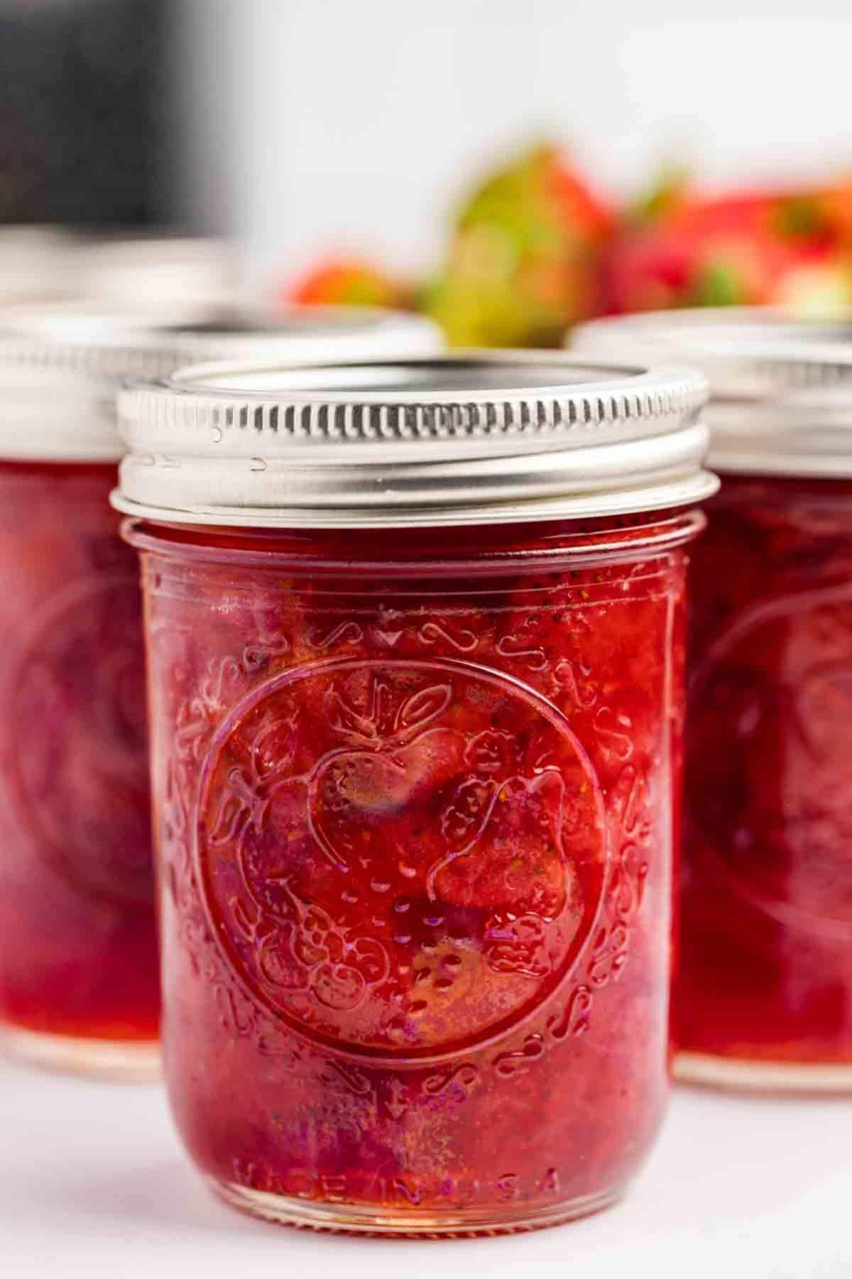 Pint jar strawberry jam.