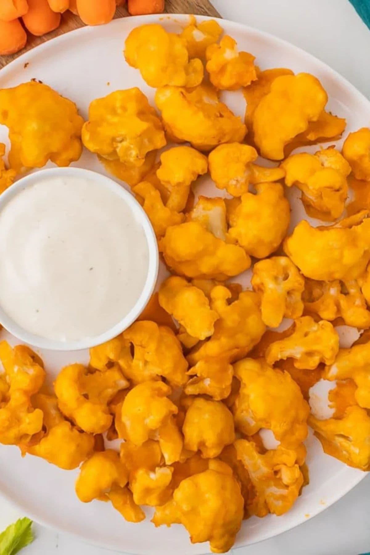 Cauliflower bites on a plate.