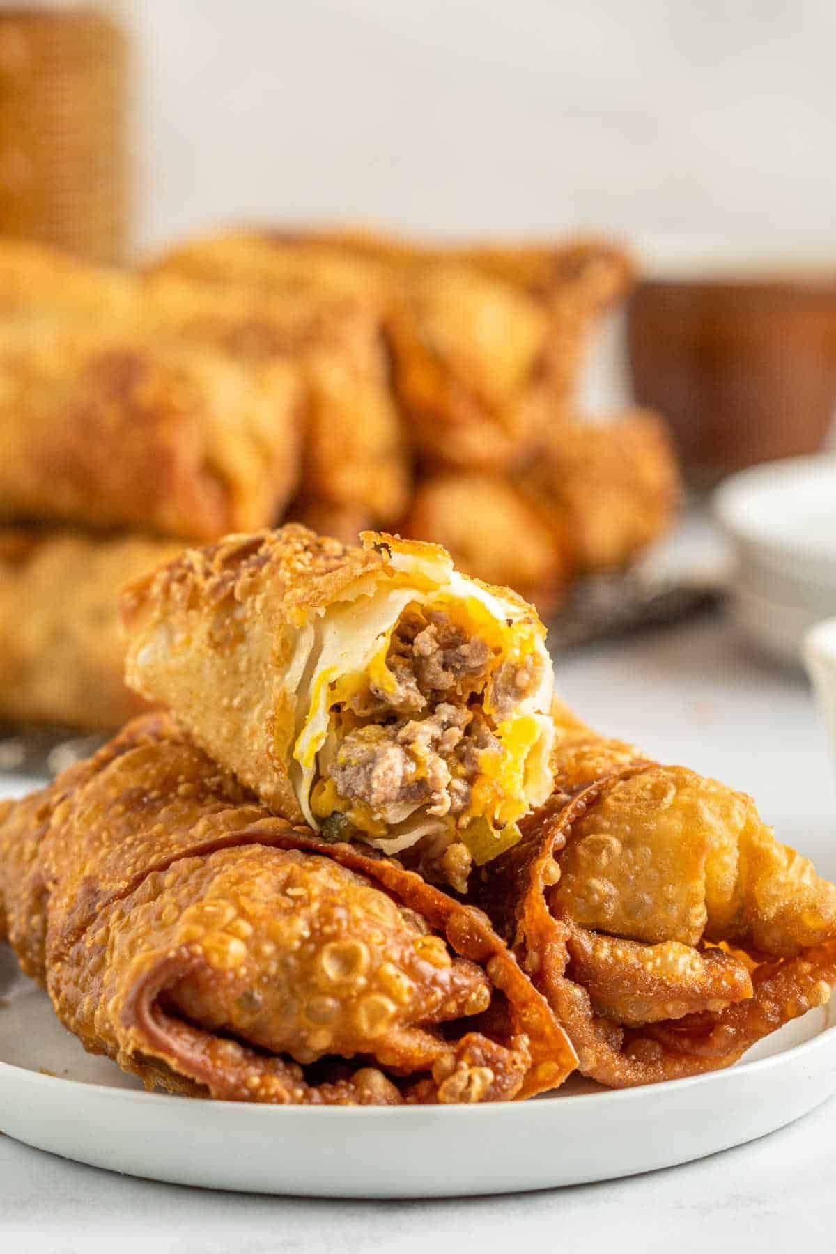 Eggrolls on a serving platter.