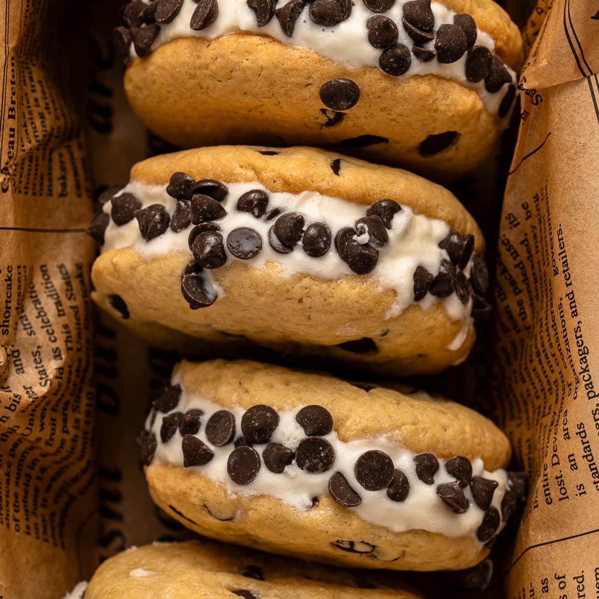 Make summer even more fun with these Cookie Ice Cream Sandwiches. These are a great make-ahead treat that is ready and waiting for you in the freezer for any time of the day. Close-up of cookie ice cream sandwich.
