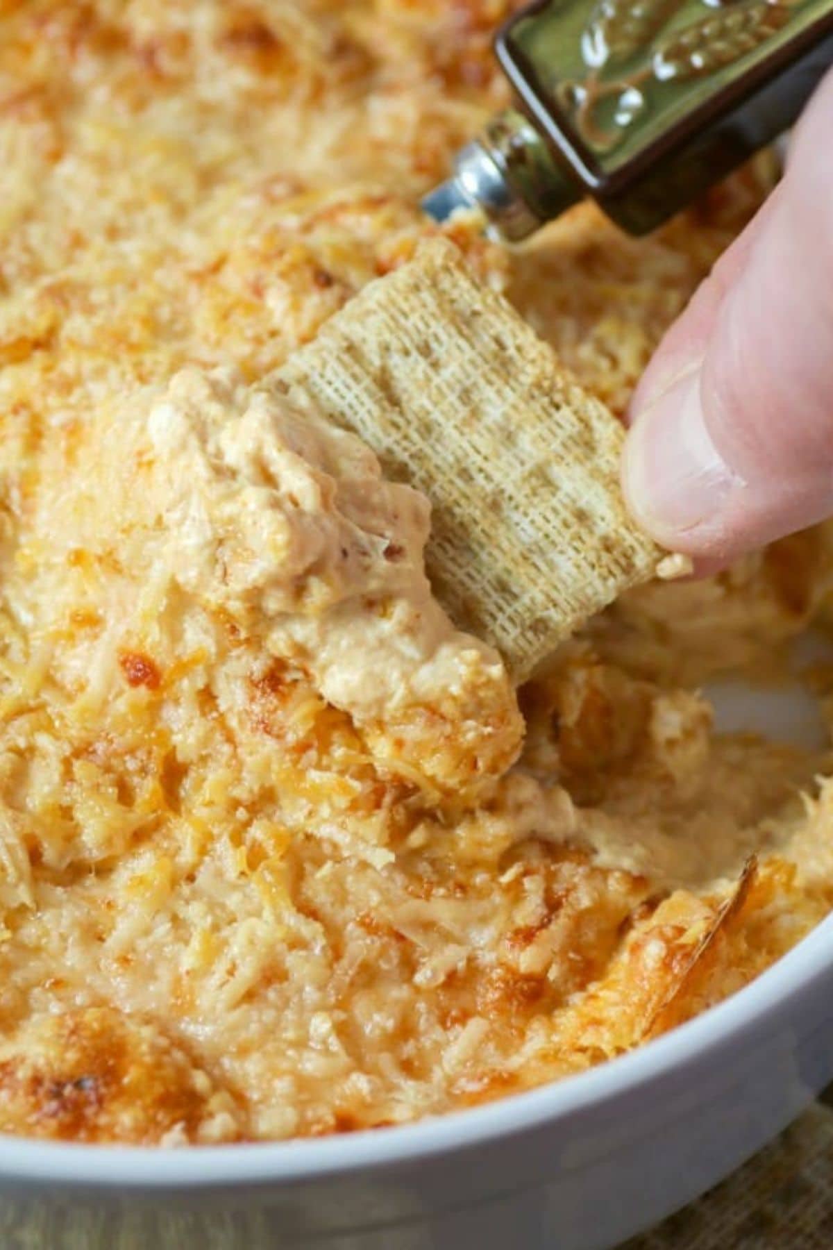 Crab dip in baking dish.