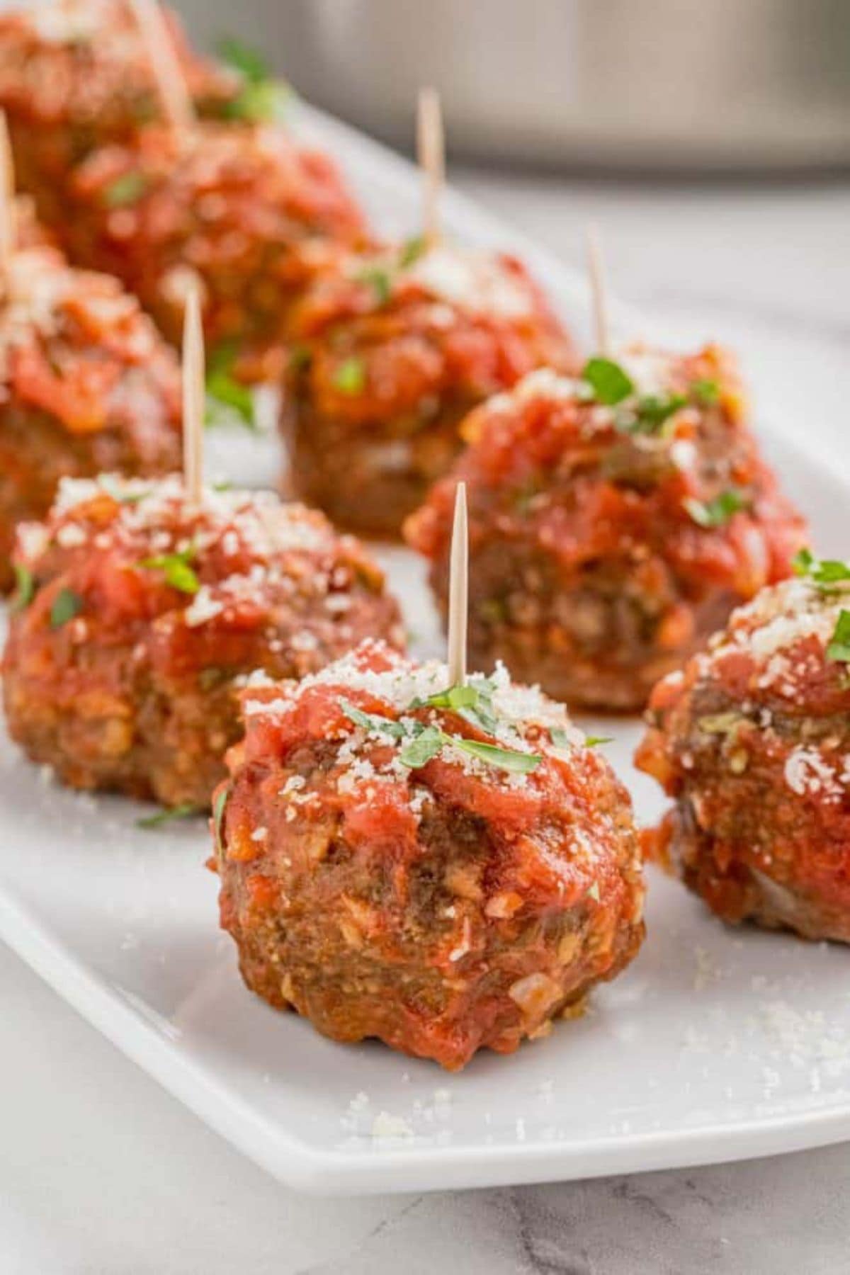 Meatballs on a serving platter.
