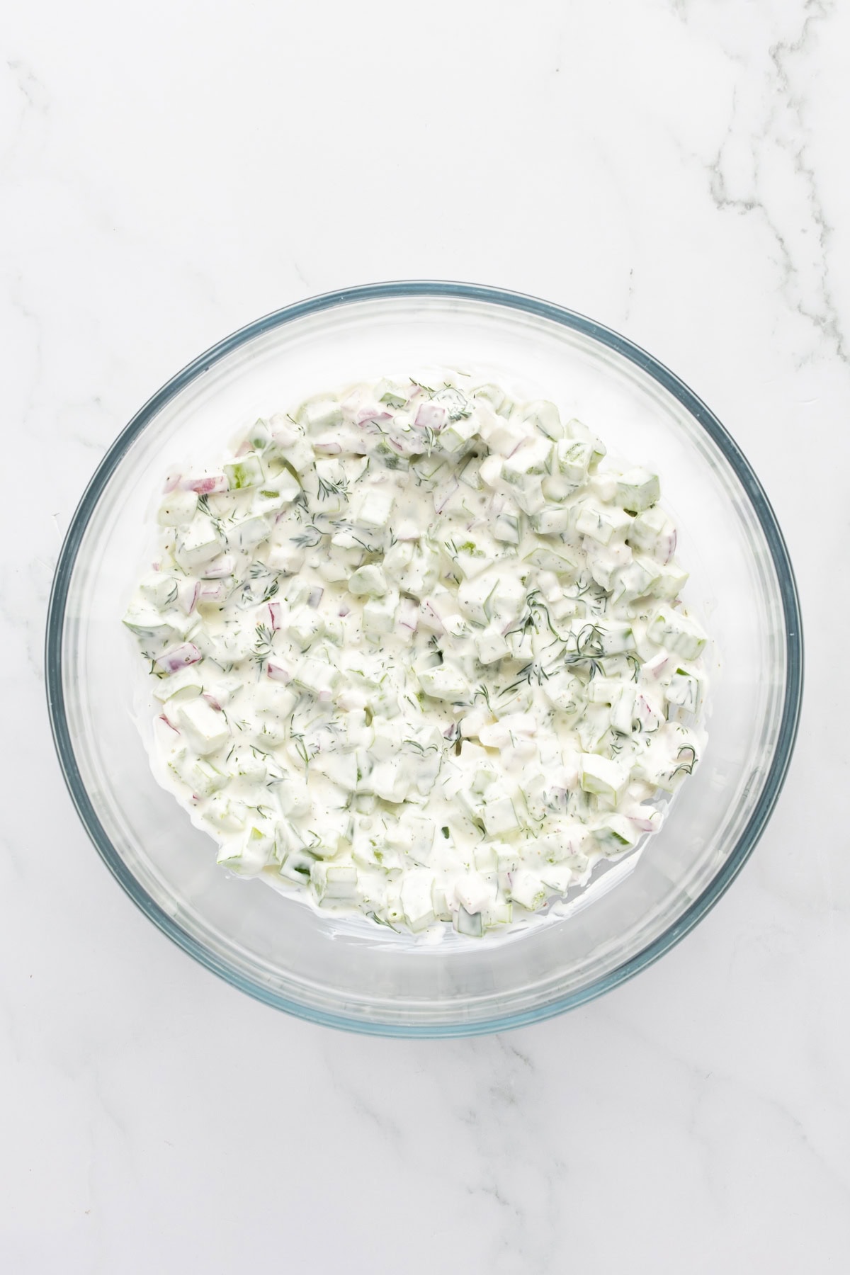 Vegetables mixed with dressing. 