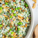 Overhead of Pea Salad Recipe in a bowl.