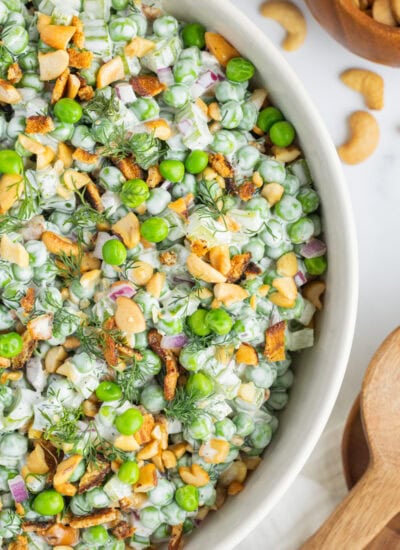 Overhead of Pea Salad Recipe in a bowl.