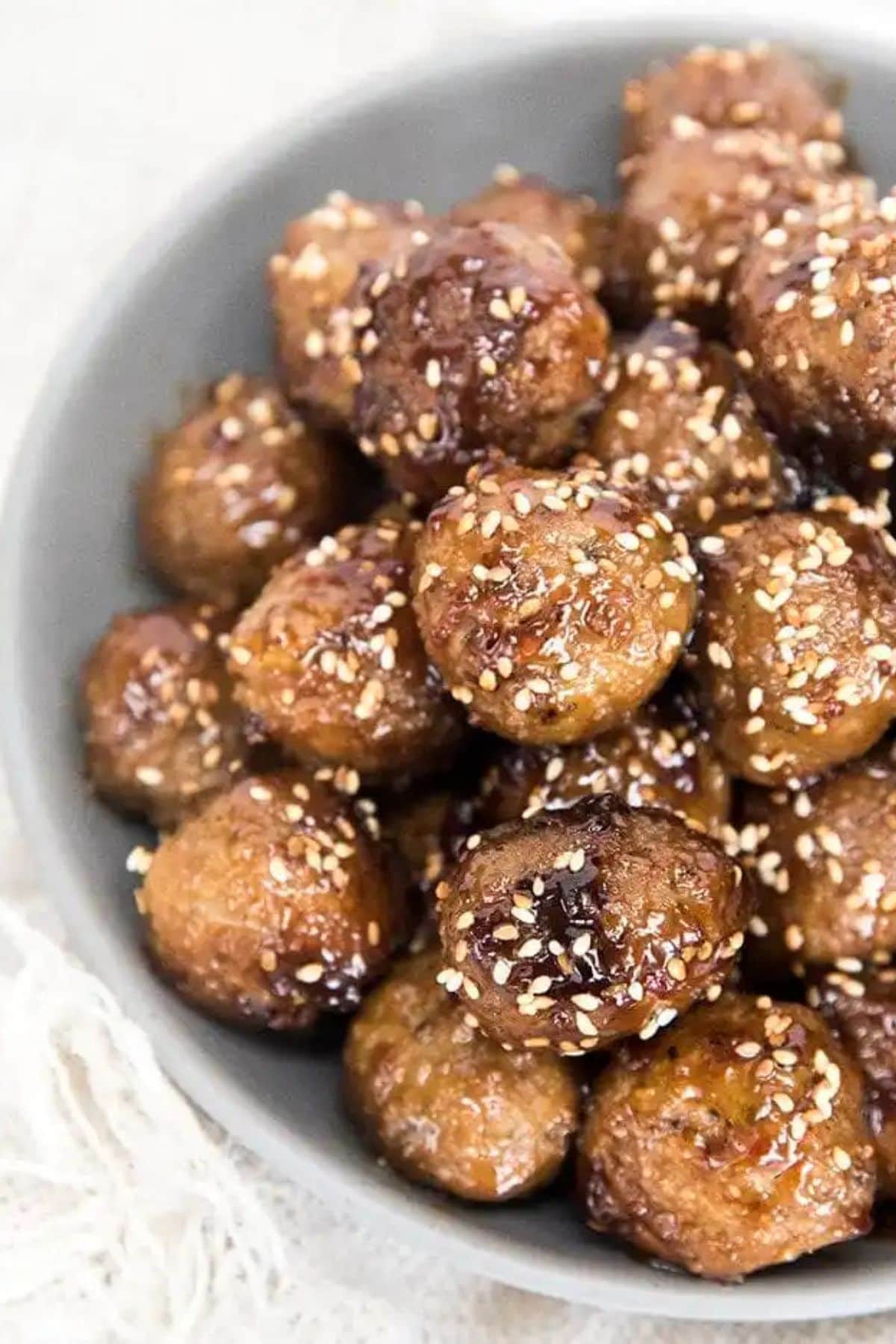 Bowl of teriyaki meatballs.
