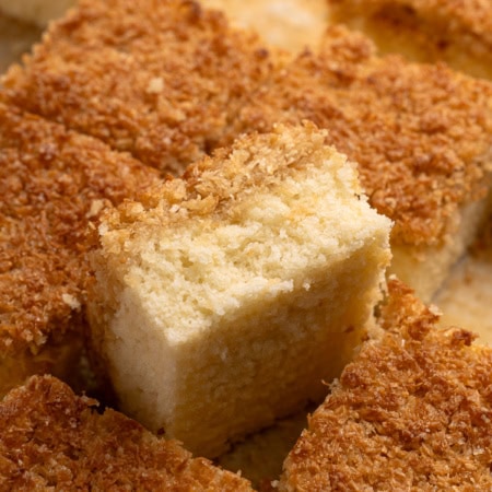 Lazy Daisy Cake square tilted up.
