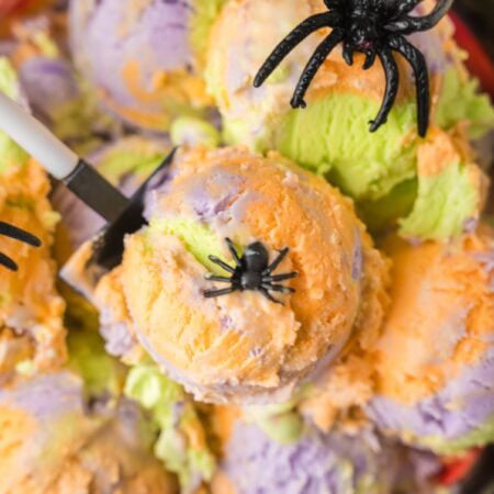 Halloween Ice Cream with spiders.