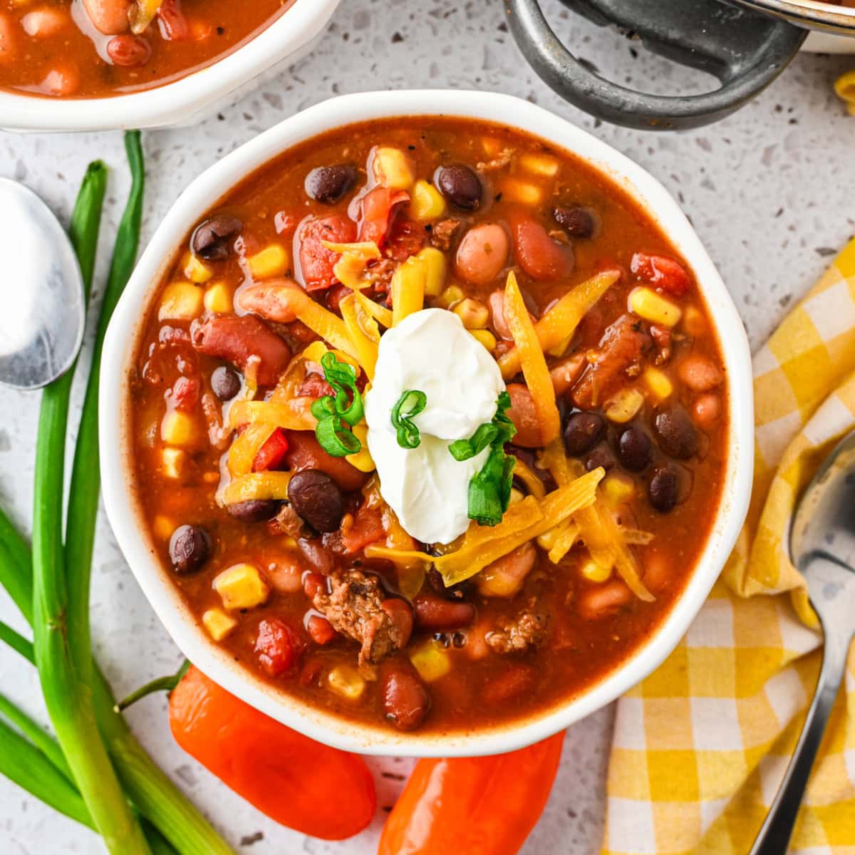 Close-up of Seven Can Soup in a bowl. 