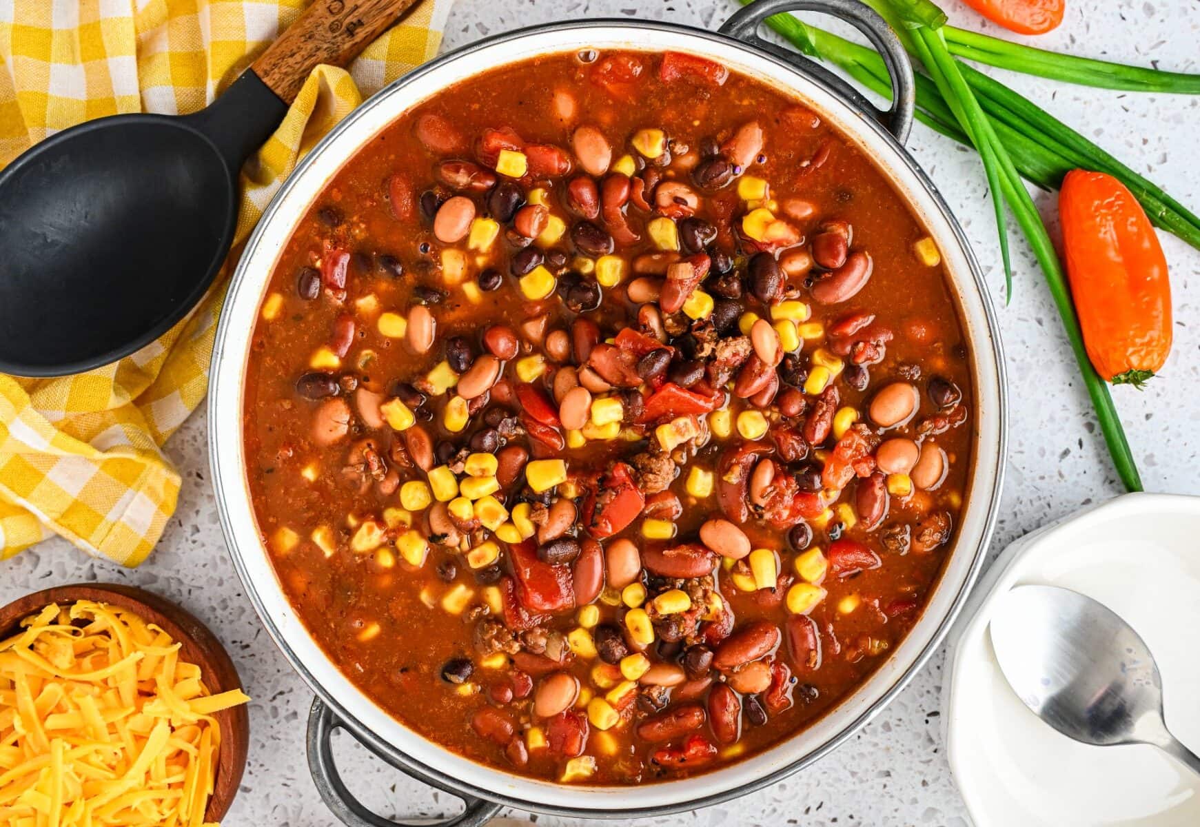 Landscape of a pot of soup. 
