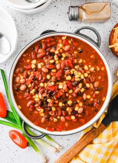 Overhead pot of soup.