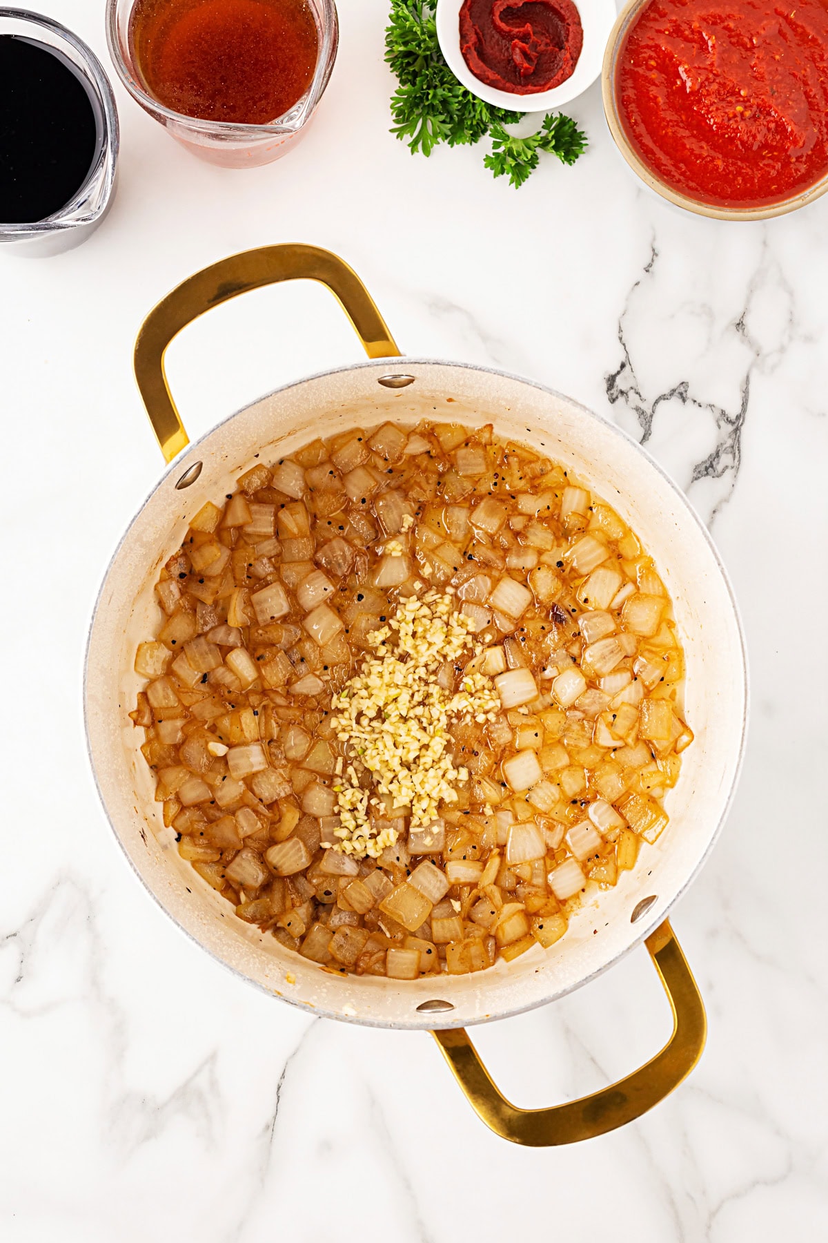 Cooked onion and added garlic. 