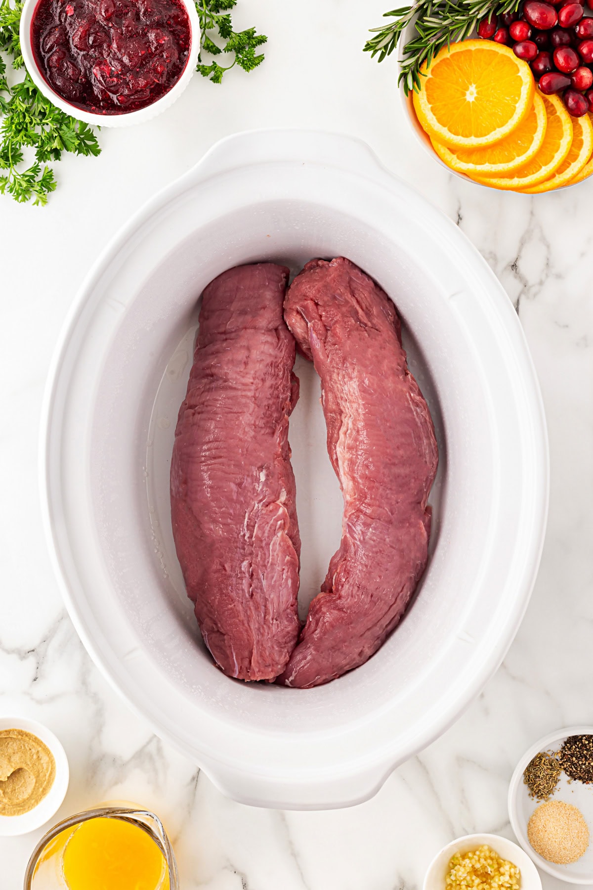 Pork tenderloin in a slow cooker. 