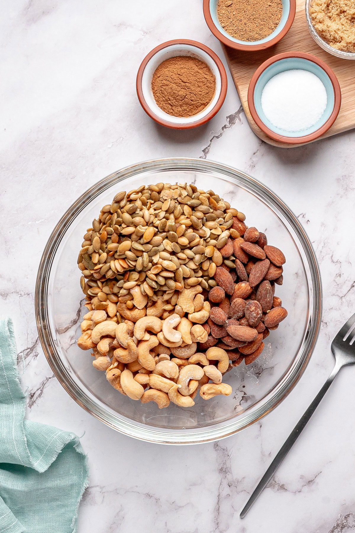 Nuts and seeds in a bowl. 