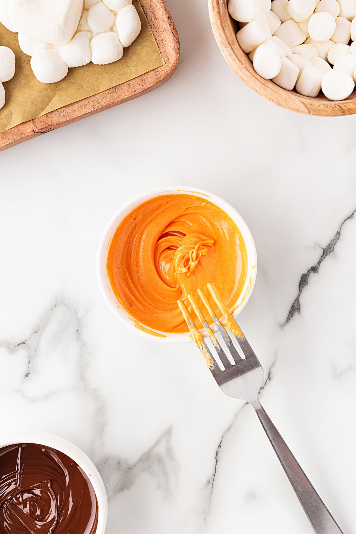 Orange chocolate in a bowl. 