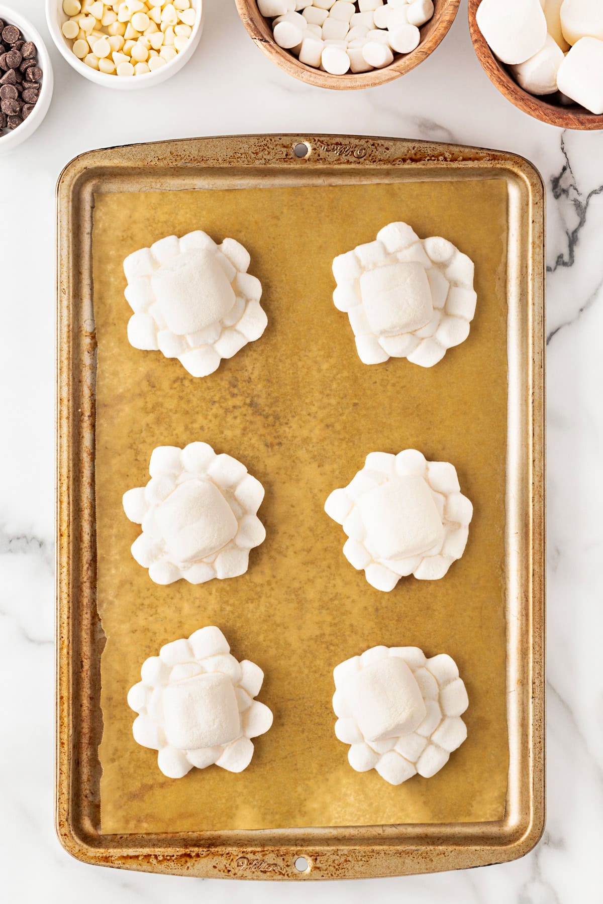 Marshmallows slightly melted. 