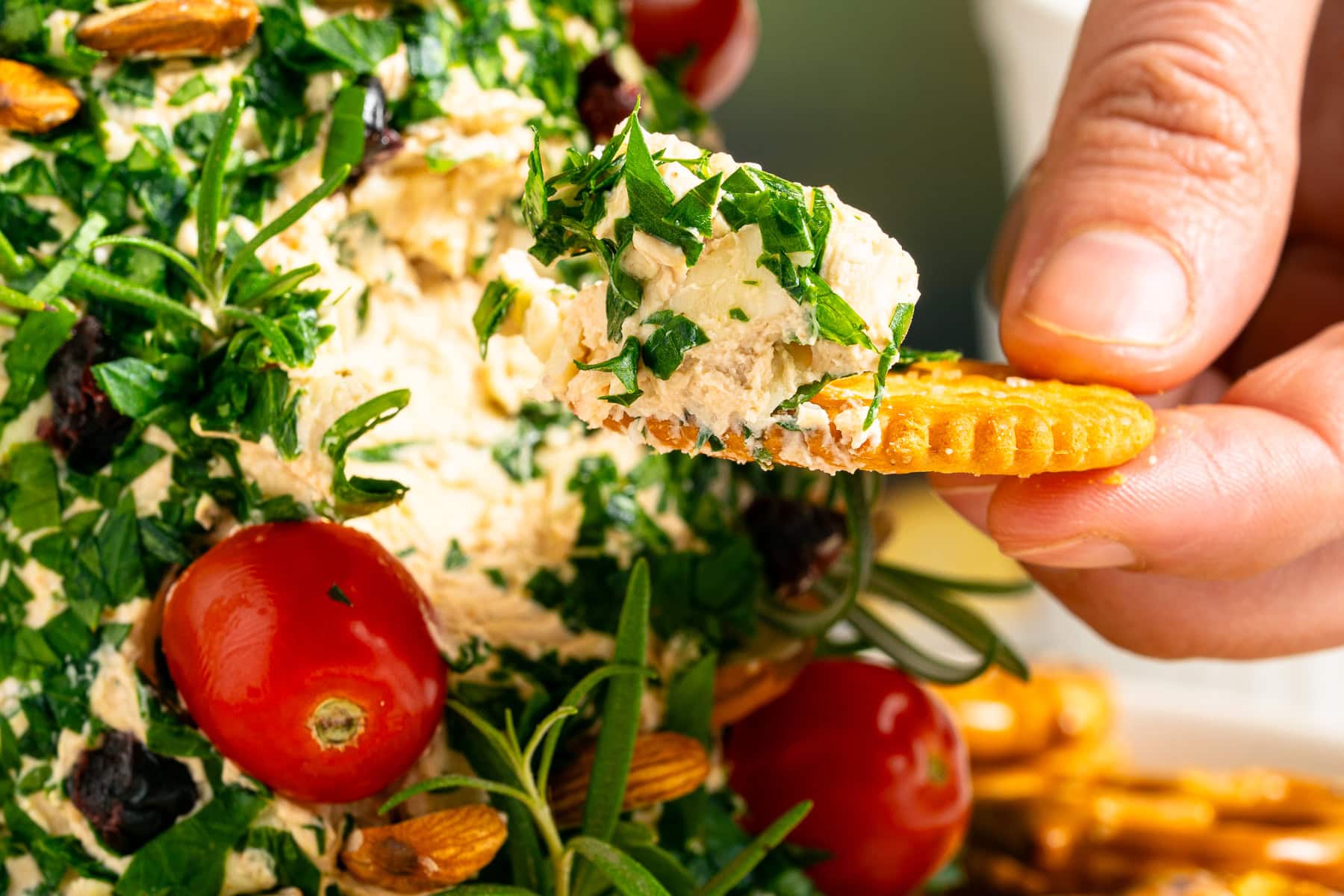 Trying the cheesy Christmas Tree.