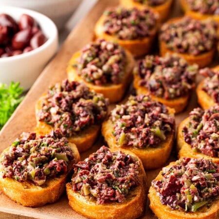 Olive Tapenade on crostini.