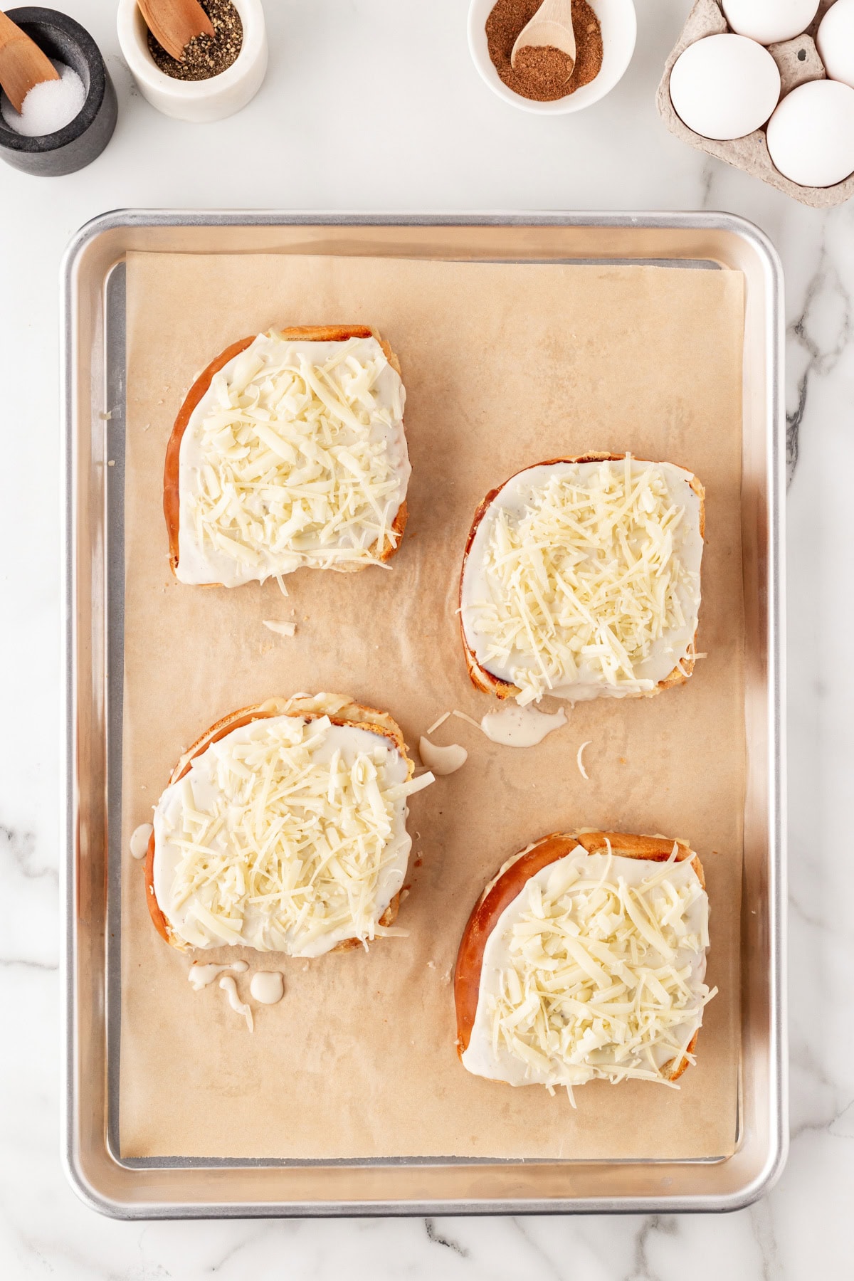 Bechamel and cheese added to the top. 