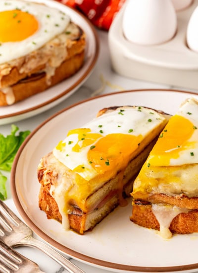 Croque Madame cut in half.