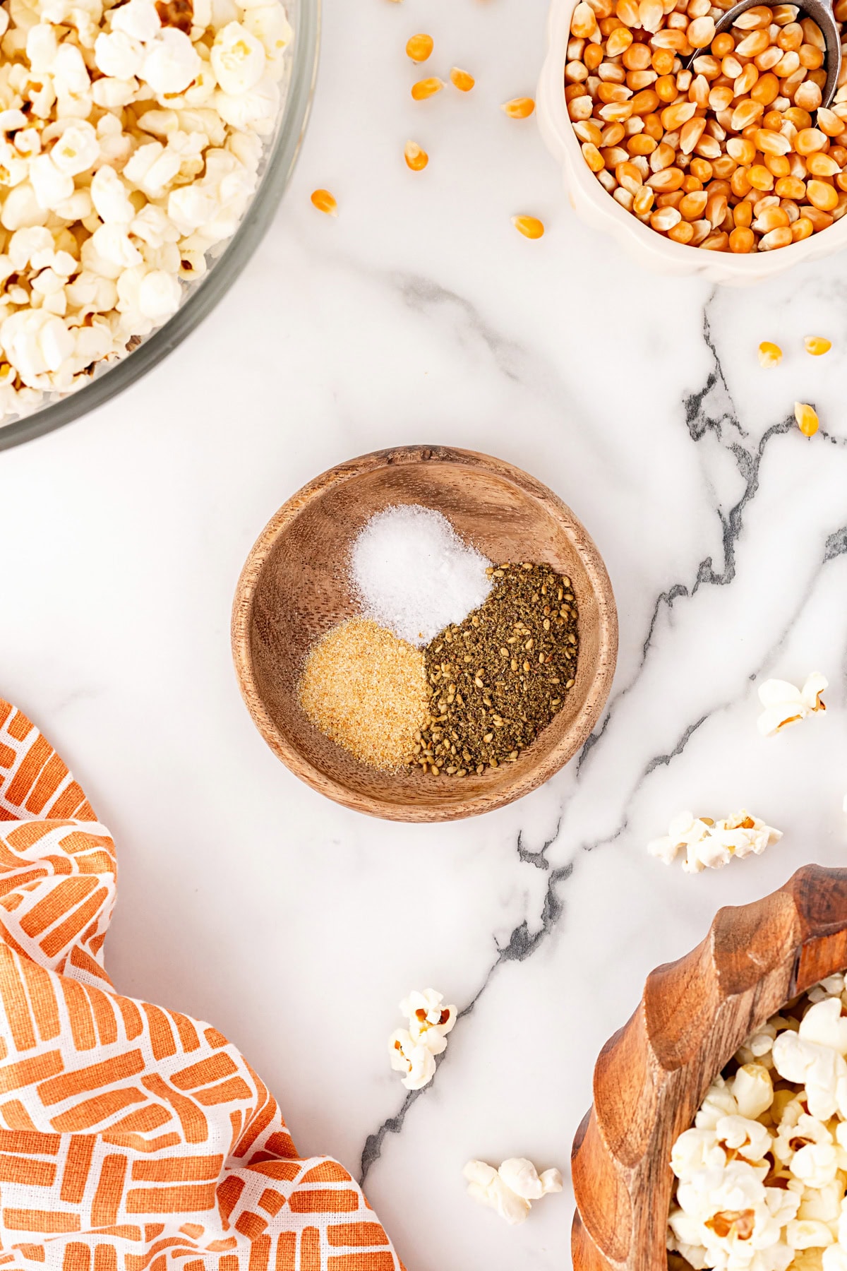 Seasonings in wooden bowl.