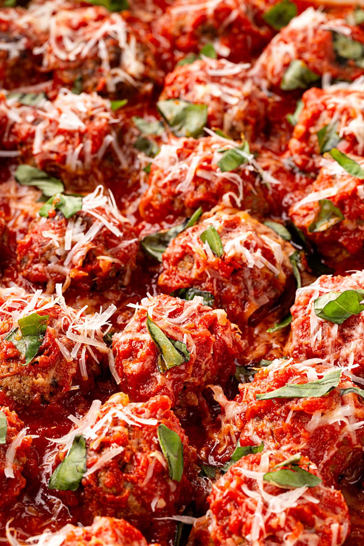 Close-up of Baked Meatballs. 