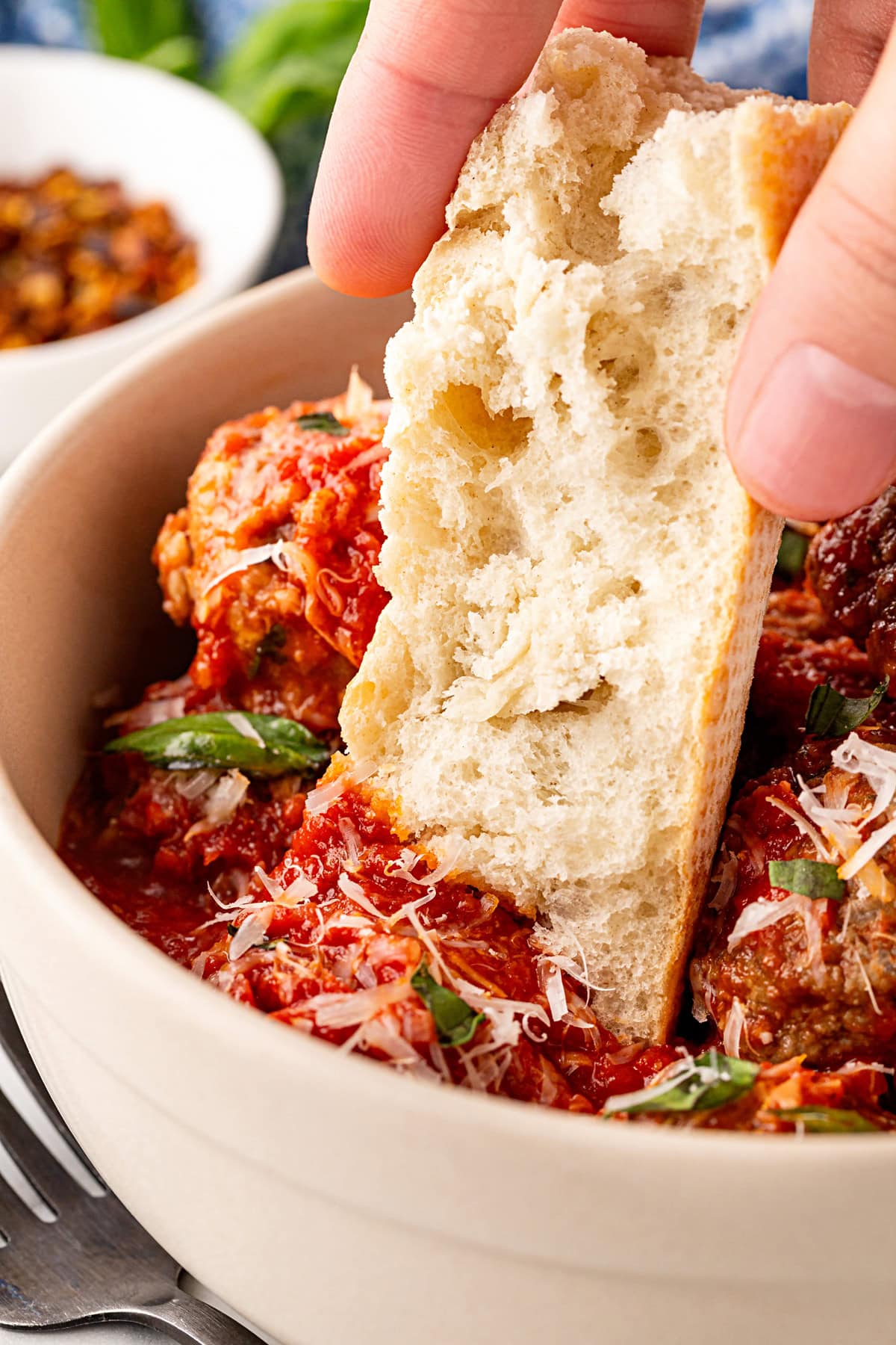 Dipping in bread. 