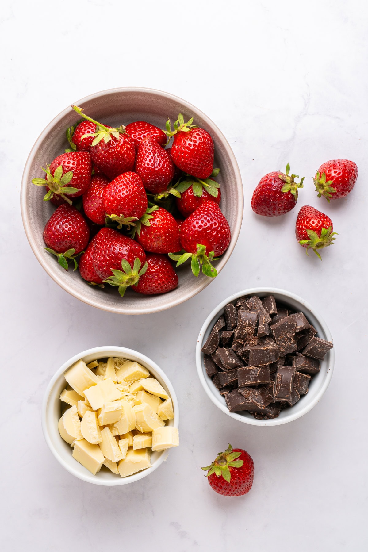 Ingredients to make chocolate covered strawberries.