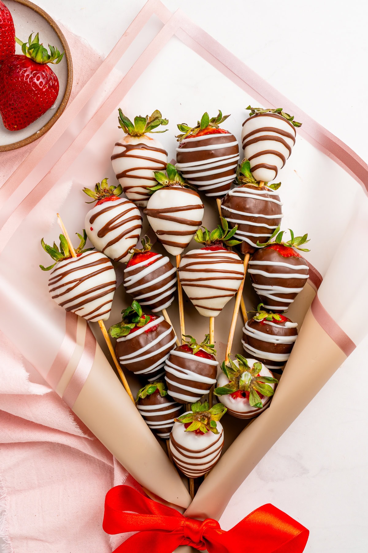Bouquet of chocolate-covered strawberries.