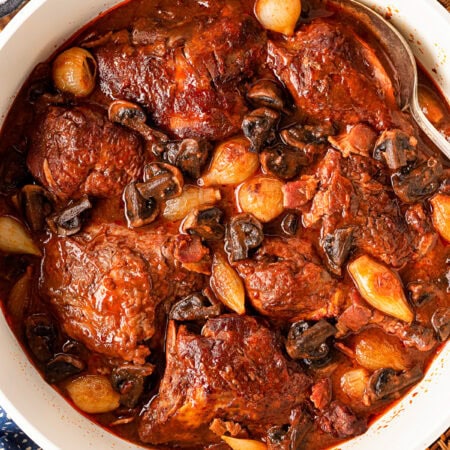 Coq au Vin Recipe taken from overhead.