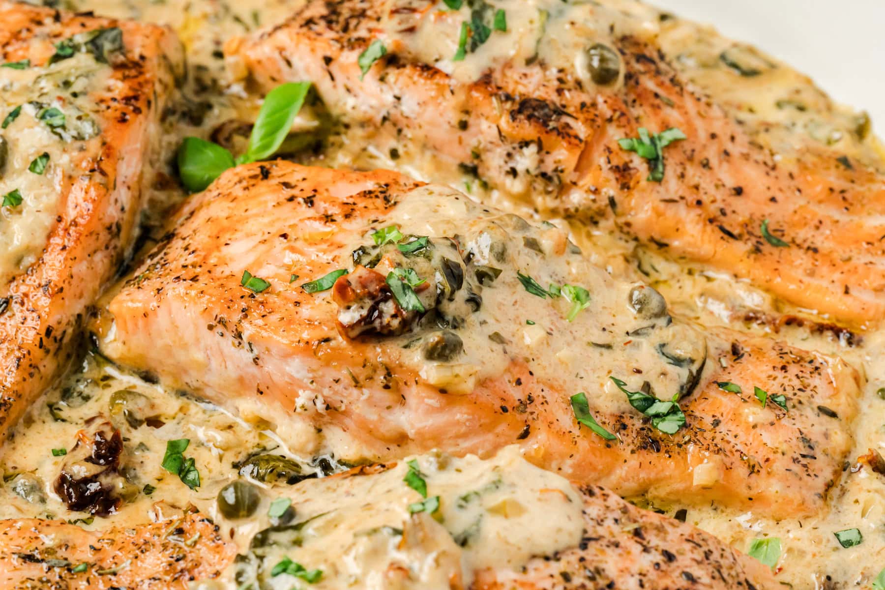 Close-up of Creamy Tuscan Salmon.