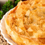 Showing the crispy top of a Spanakopita.