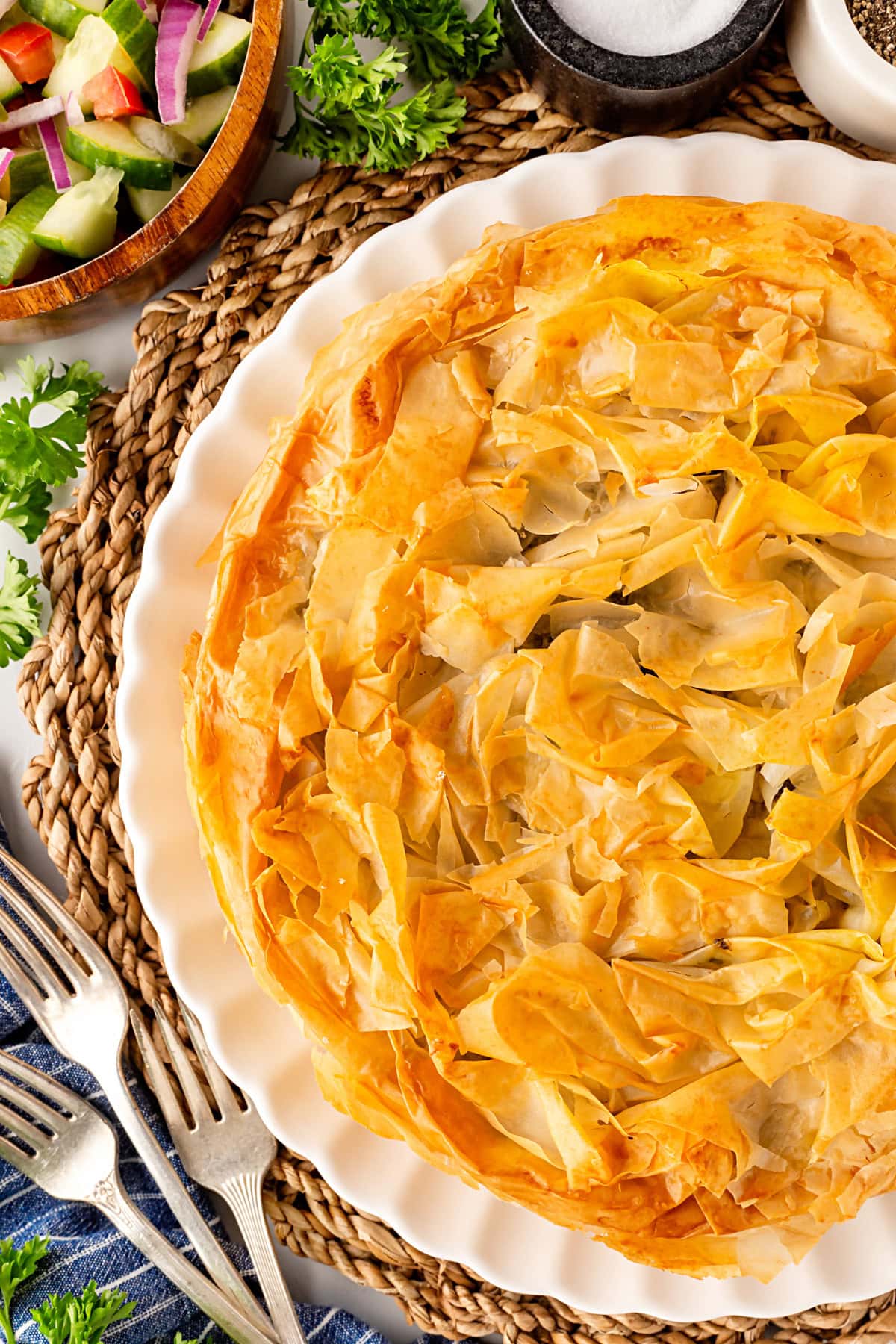 Greek Spinach Pie (Spanakopita) overhead